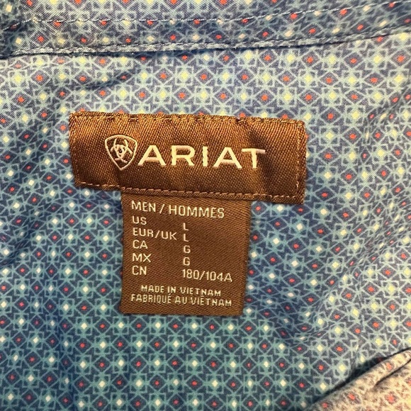 Ariat Men’s Kirk Geometric Blue Long Sleeve Button Down Shirt Size L - Picture 6 of 8